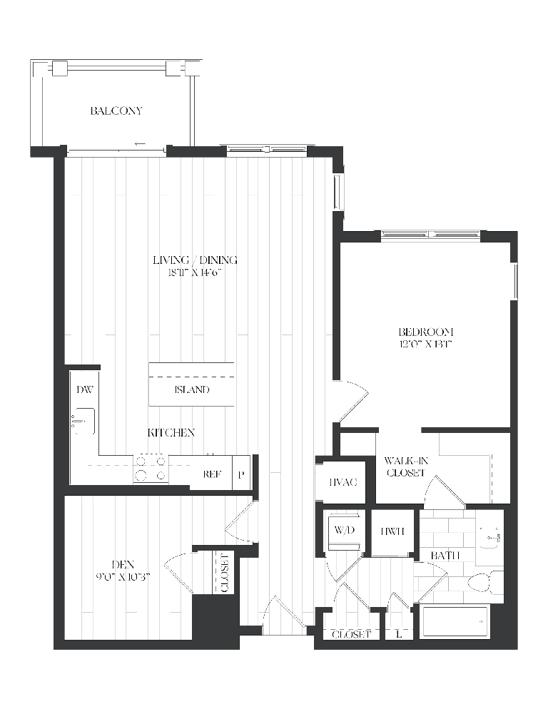 1 Bed/1 Bath Den-1D-2
