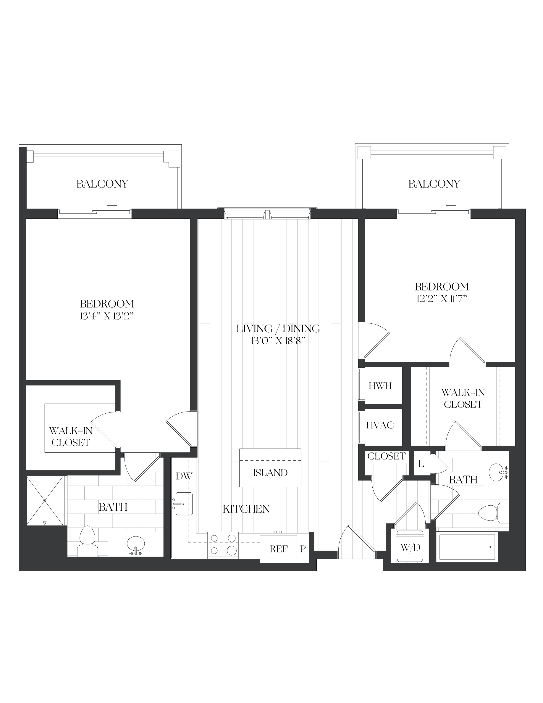 2 Bed/2 Bath-2B-2-B1 Dual Balconies