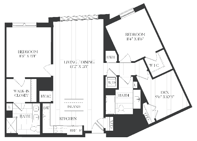 2 Bed/ 2 Bath Den-2D-1-A