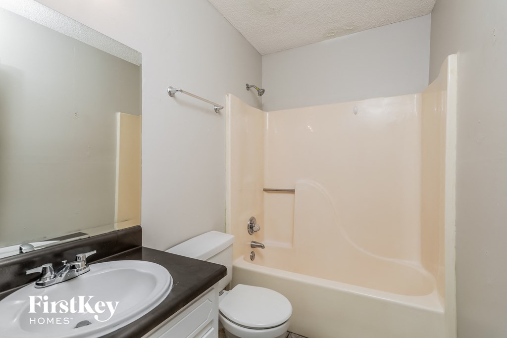 a bathroom with a sink and a toilet and a bath tub