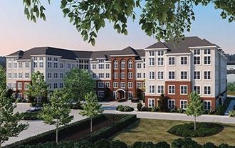 an artist rendering of the proposed apartment buildings at the residences at town center commons