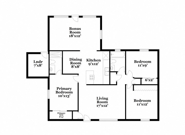 floor plan of the second level of the house with two bedrooms and a large kitchen