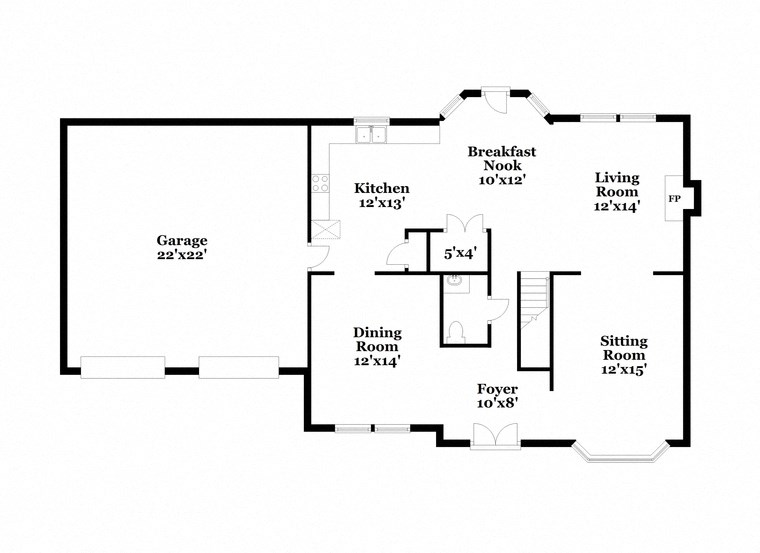 a floor plan of a house with two bedrooms and a living room with a kitchen