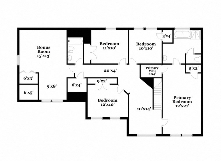 floor plan of a home with an open floor plan with bedrooms and baths