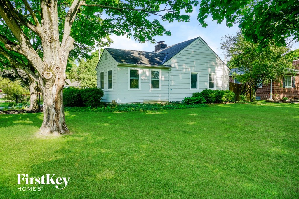 a white house with a large tree in front of it
