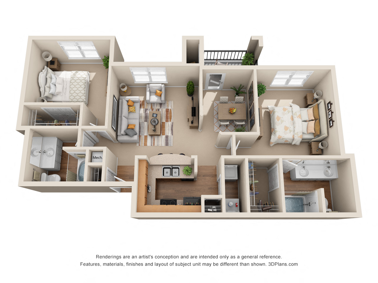 The Arlington B2 Floor Plan at The Canyons Apartments, Fort Worth, TX, 76116