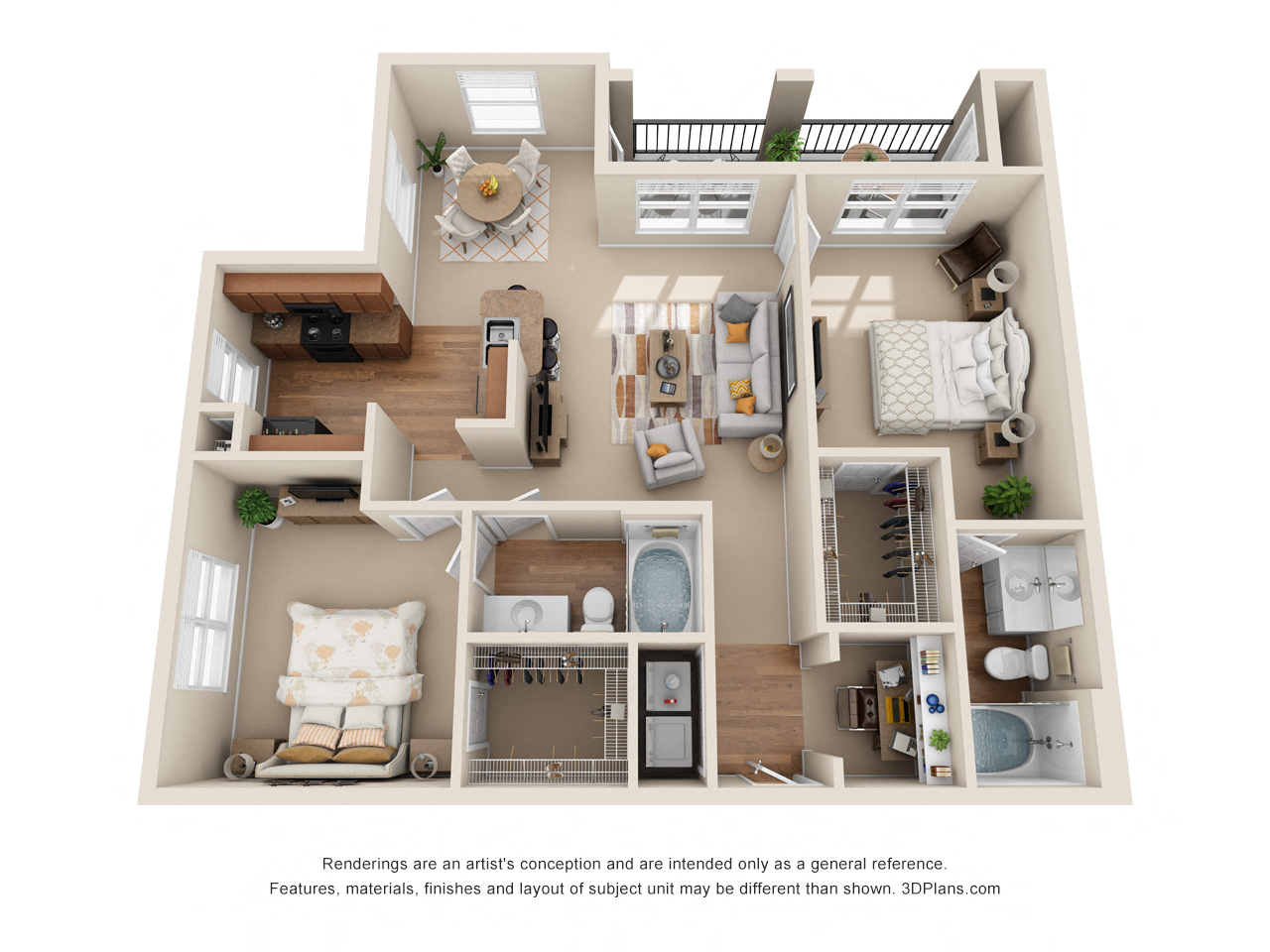 The Brownwood B4 Floor Plan at The Canyons Apartments, Fort Worth, TX