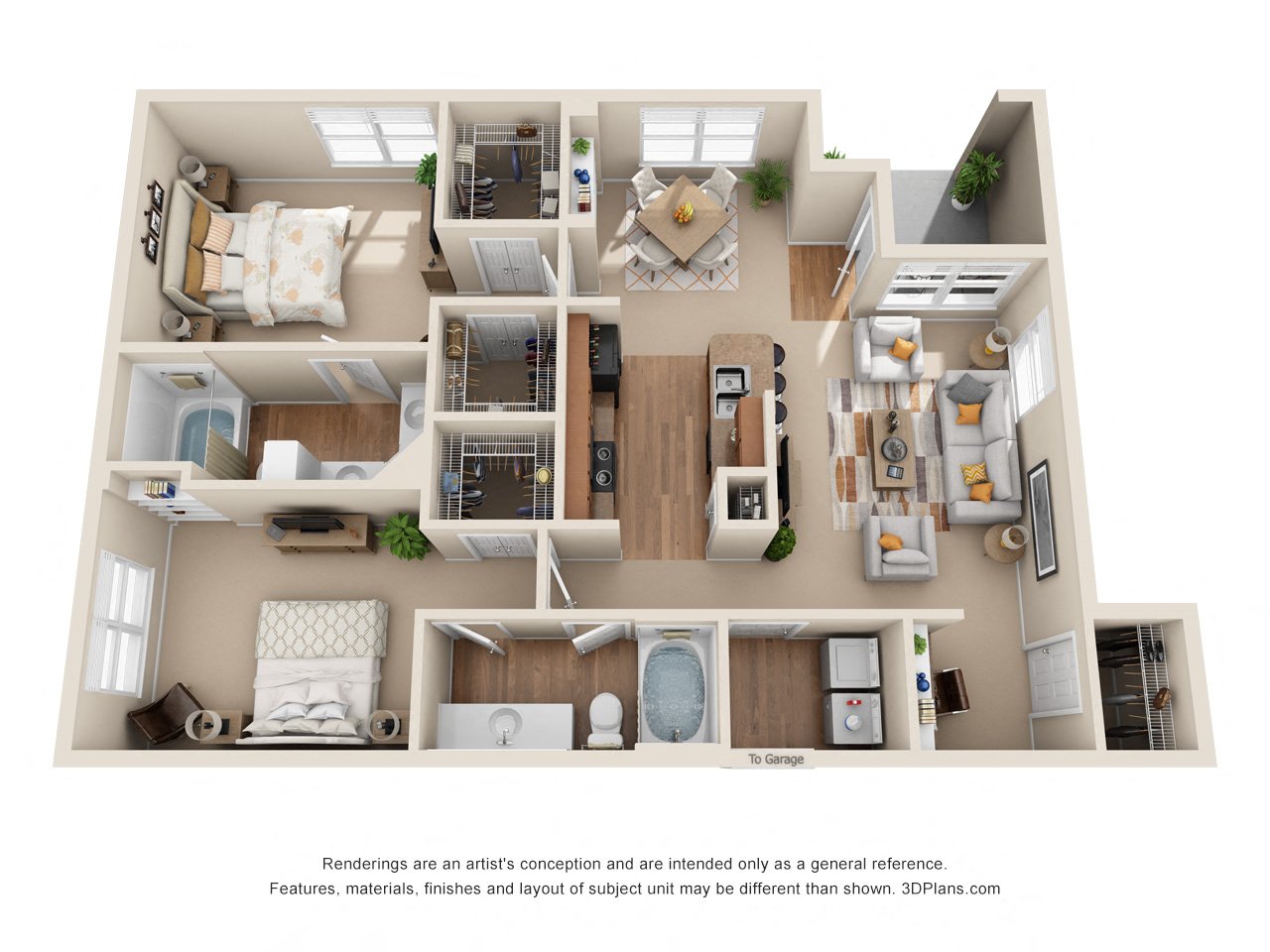 The Gruene B5 Floor Plan at The Canyons Apartments, Fort Worth, 76116