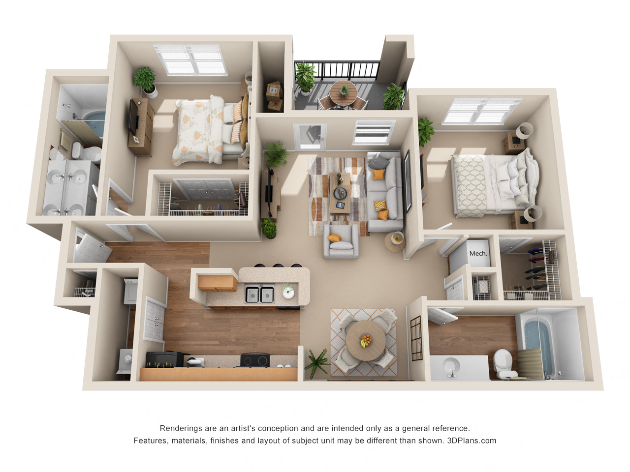 The Laredo B1 Floor Plan at The Canyons Apartments, Fort Worth