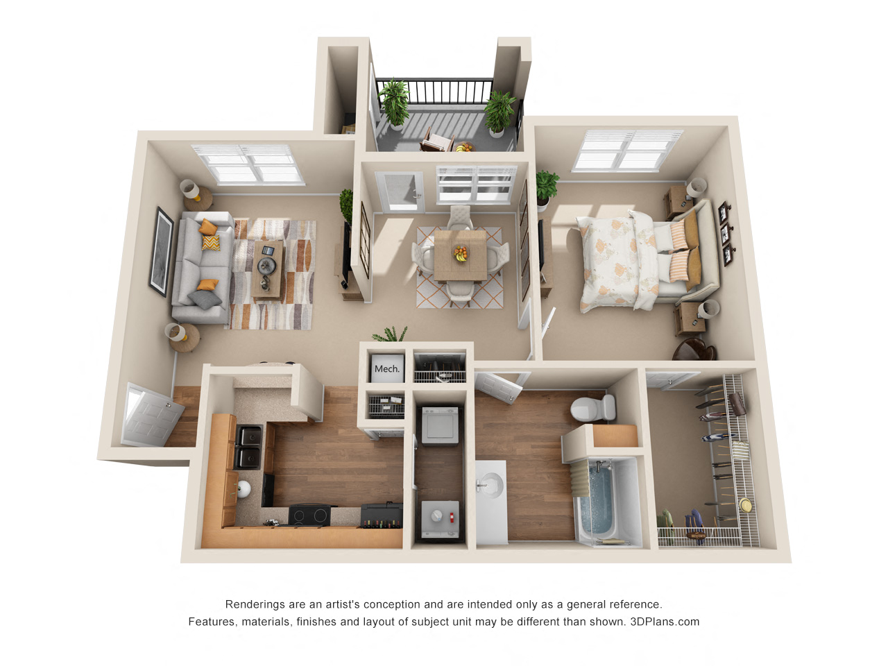 The San Antonio A2 Floor Plan at The Canyons Apartments, Fort Worth, TX
