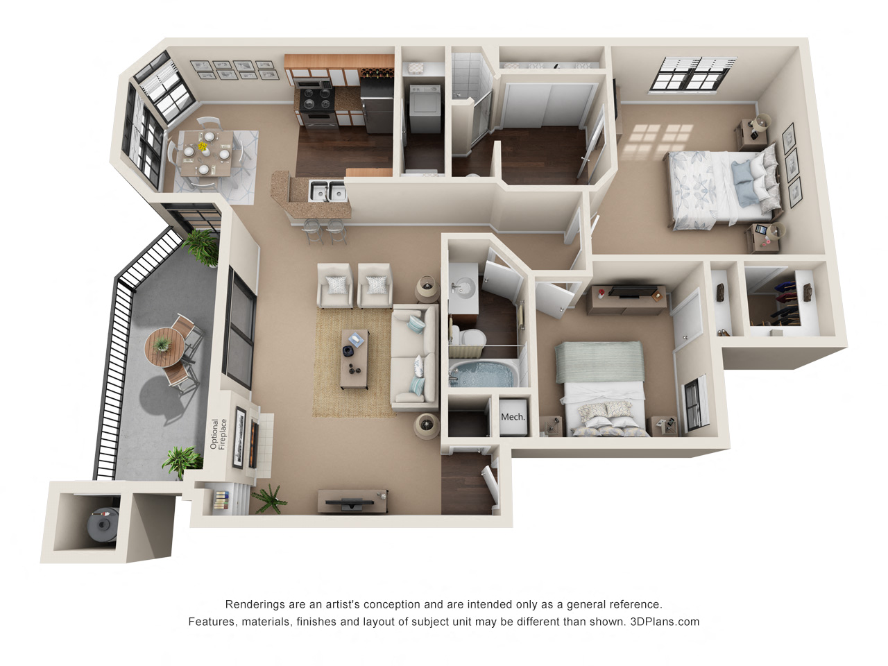 Comal Floor Plan at Waters Edge Apartment Homes, Georgetown, TX