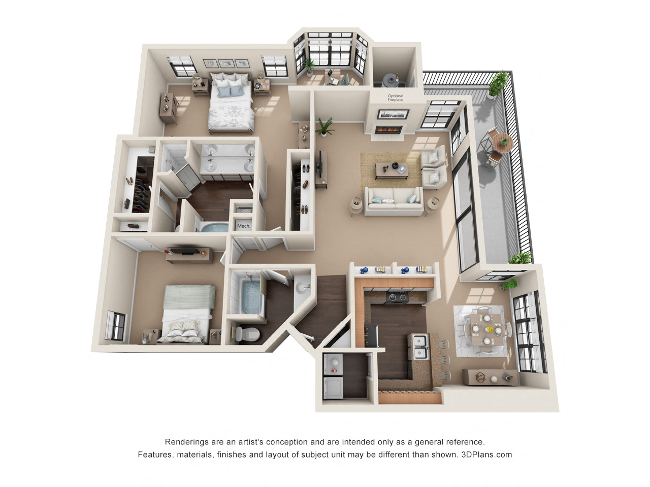 Sabine Floor Plan at Waters Edge Apartment Homes, Georgetown