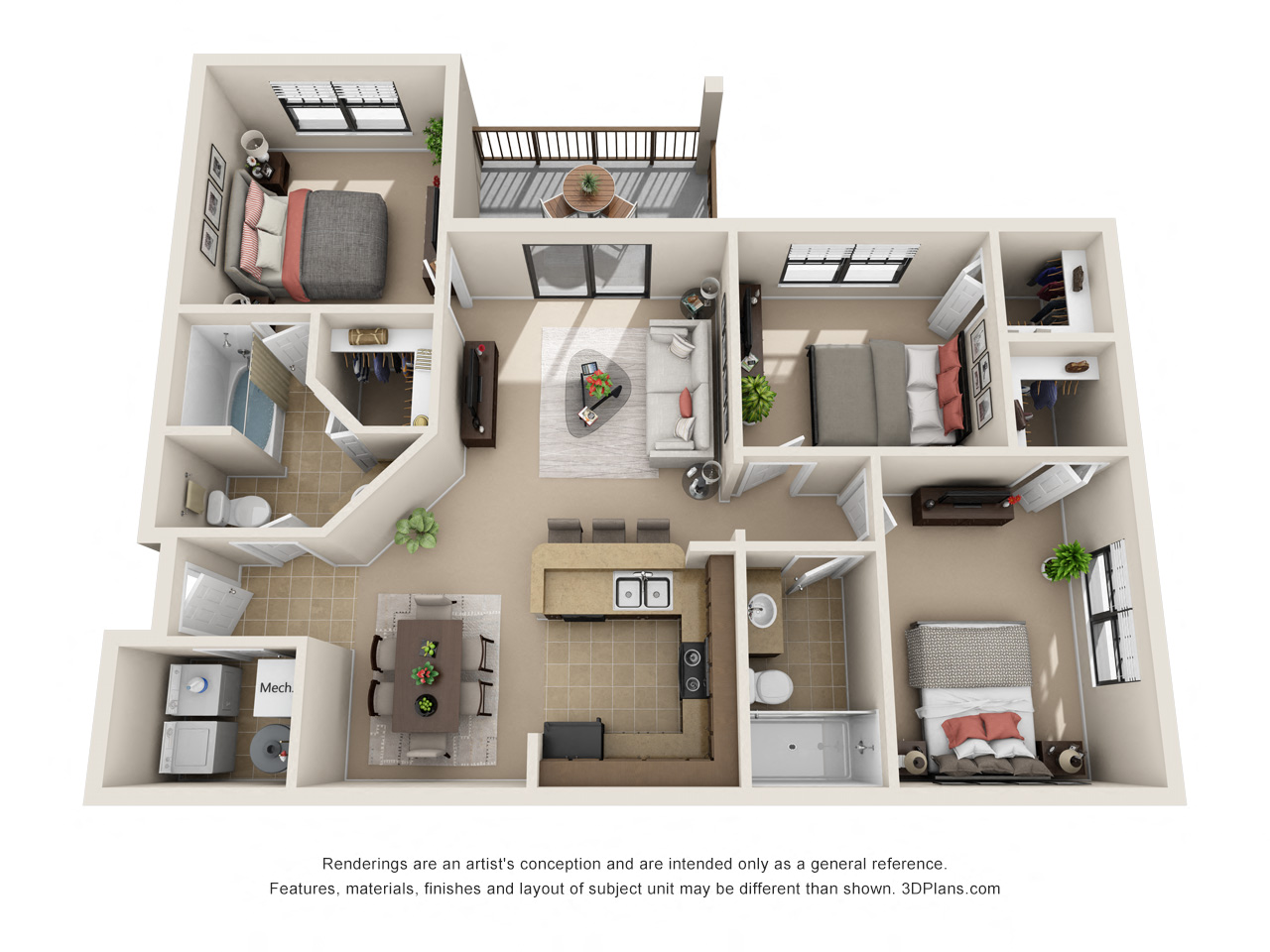 SantaAna Floor Plan at Las Brisas Apartment Homes, Texas