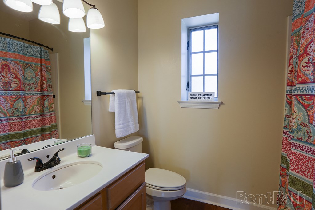 a bathroom with a sink and a toilet and a window
