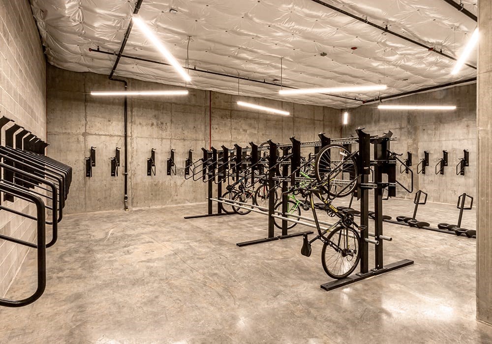 Bike storage room with locking bike racks
