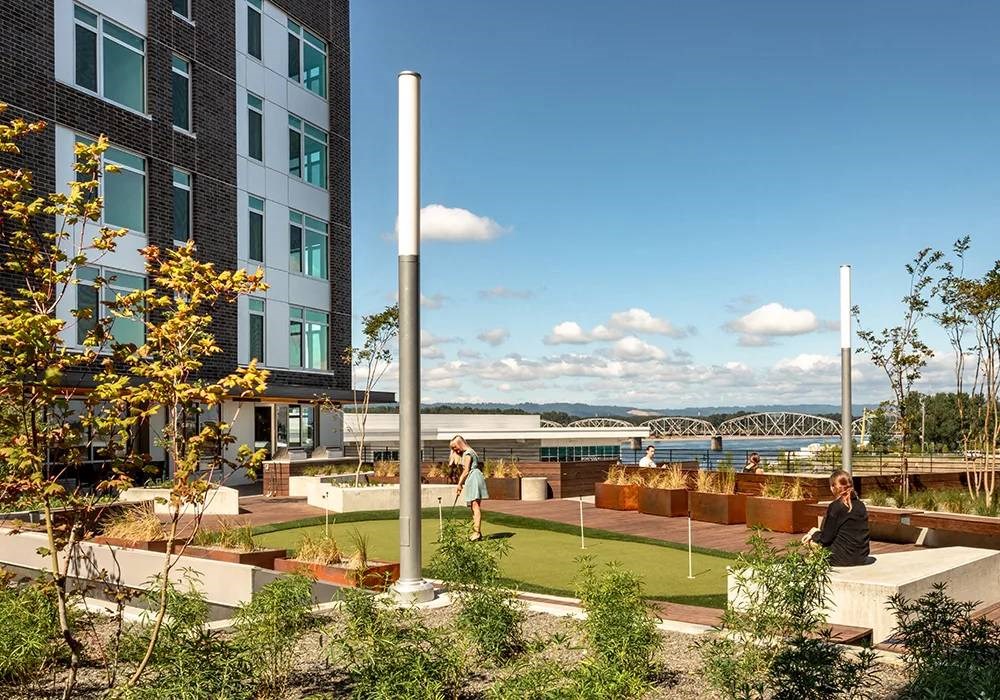 Courtyard with putting green and landscaping