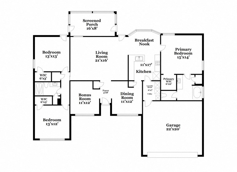 a floor plan of a house with a combination of bedrooms and baths