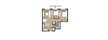 2 Bedrooms, 1 Bathroom