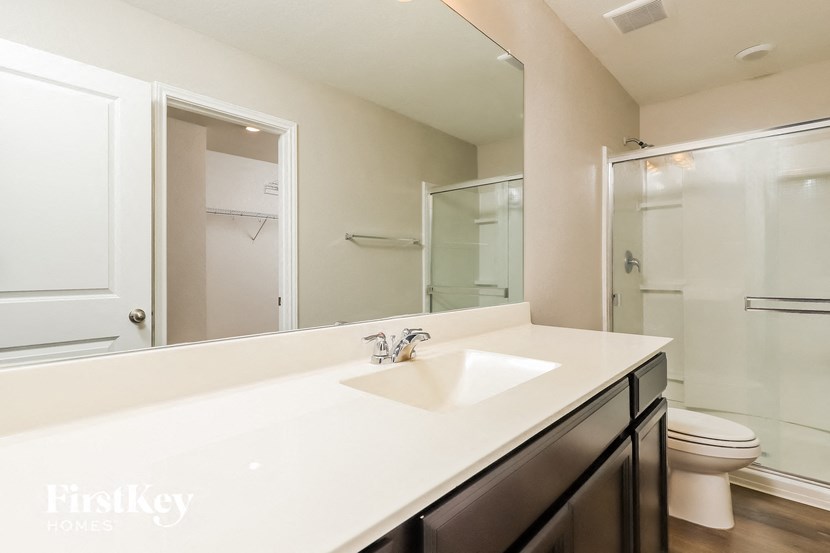 a bathroom with a sink and a toilet and a mirror