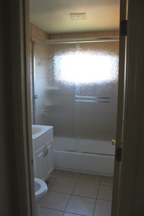 a bathroom with a shower and a toilet and a sink