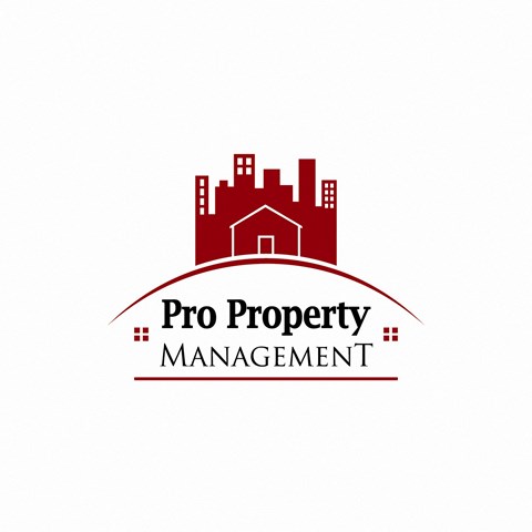 A logo for Pro Property Management featuring a stylized cityscape.