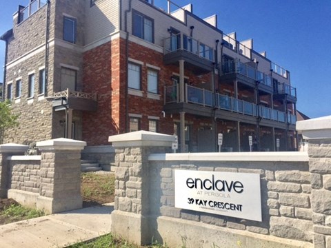 a building with a sign in front of it