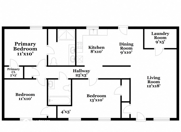 a floor plan of a home with a small kitchen and a living room