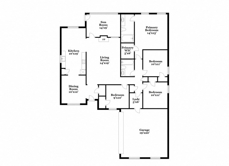 a floor plan of a house with a combination of bedrooms and baths
