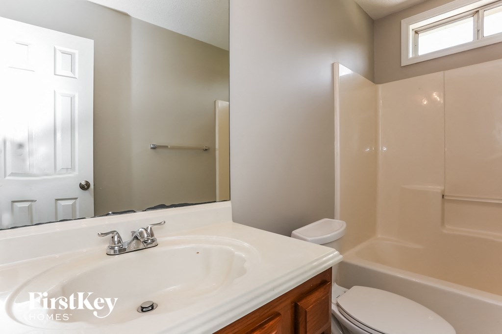 a bathroom with a sink and a toilet and a mirror