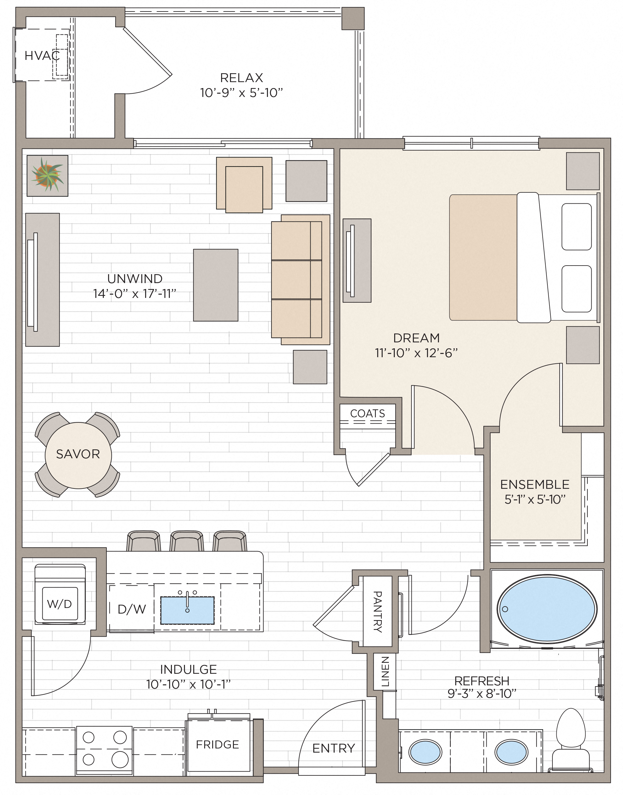 1 Bed/1 Bath-A1B