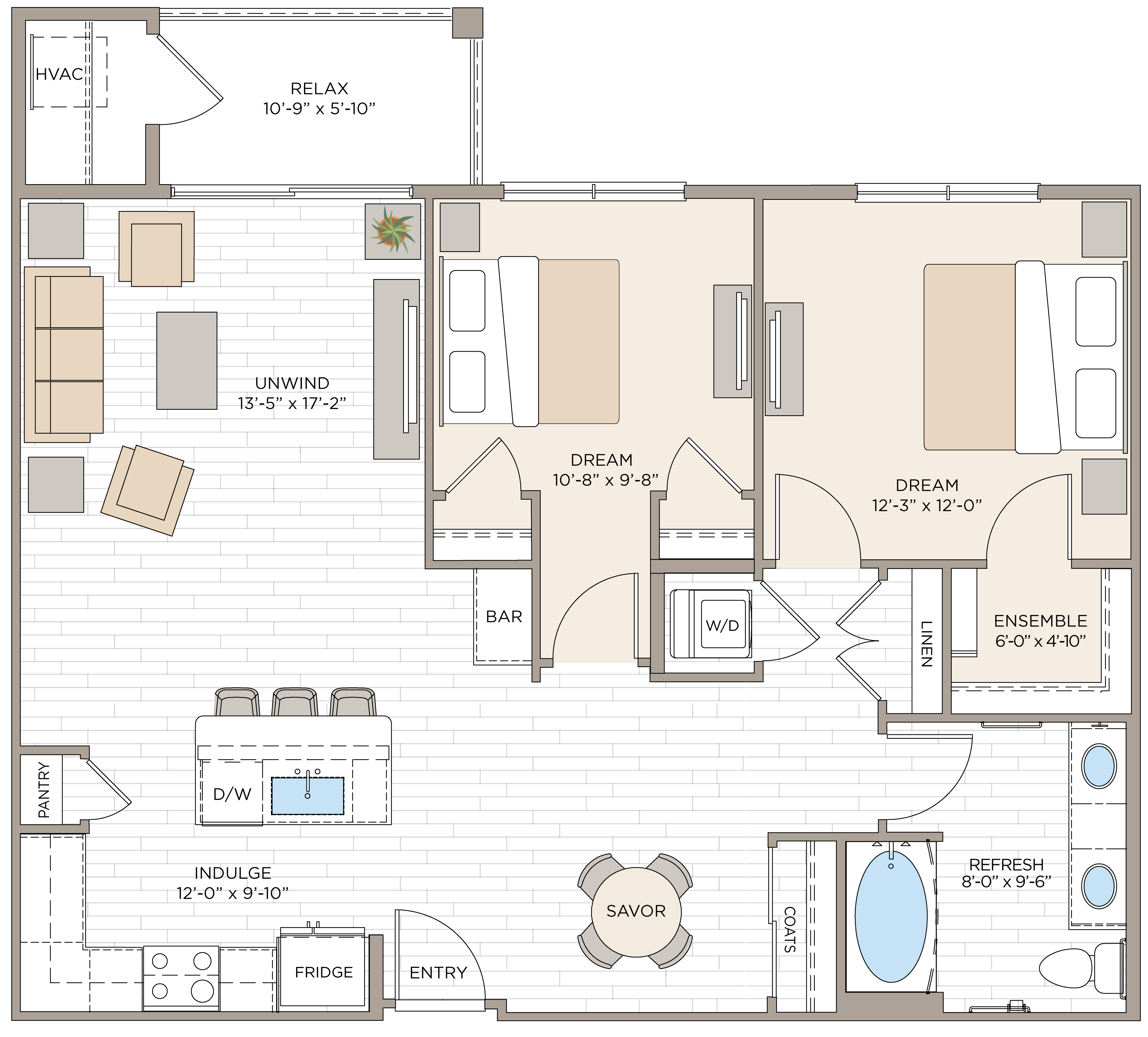 2 Bed/1 Bath-B1A