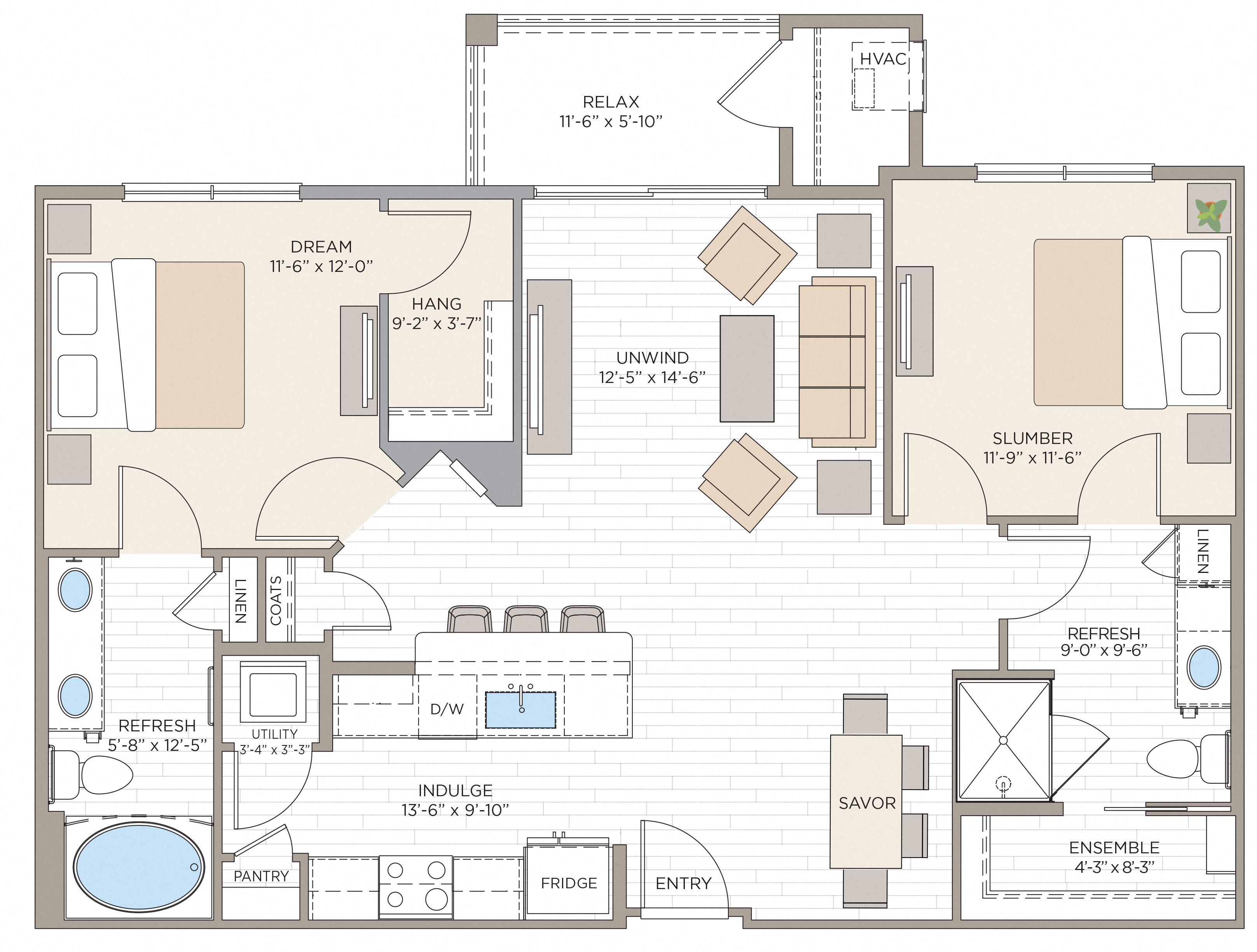 2 Bed/2 Bath-B2A