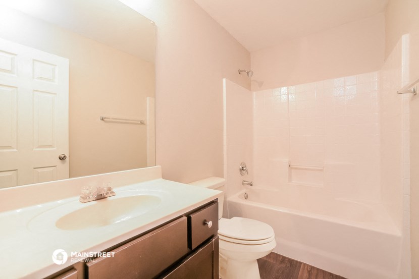 a bathroom with a sink and a toilet and a tub