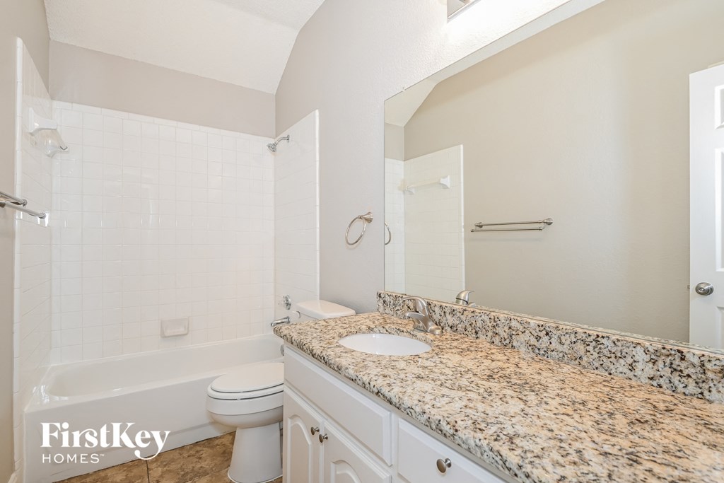 a bathroom with a sink and a toilet and a bath tub