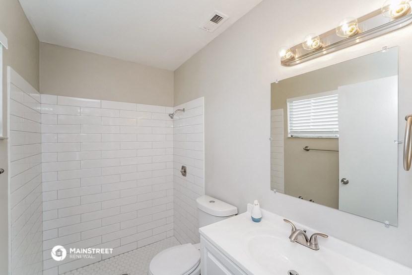 a bathroom with a sink and a toilet and a mirror