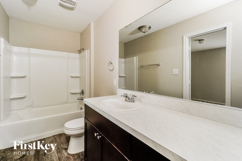 a bathroom with a sink and a toilet and a mirror