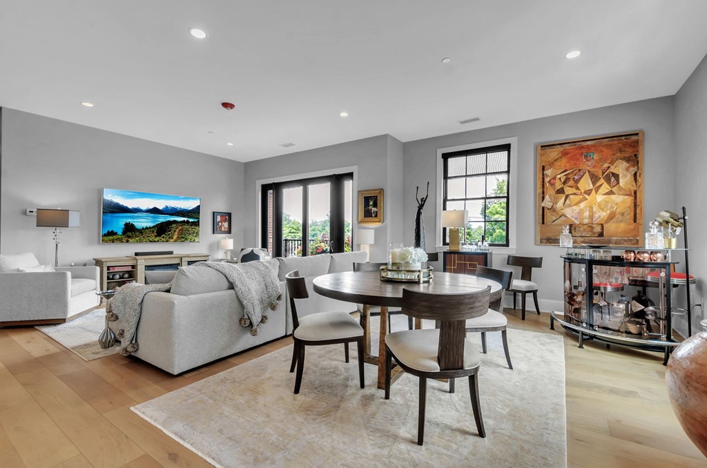 a living room with a couch and a table