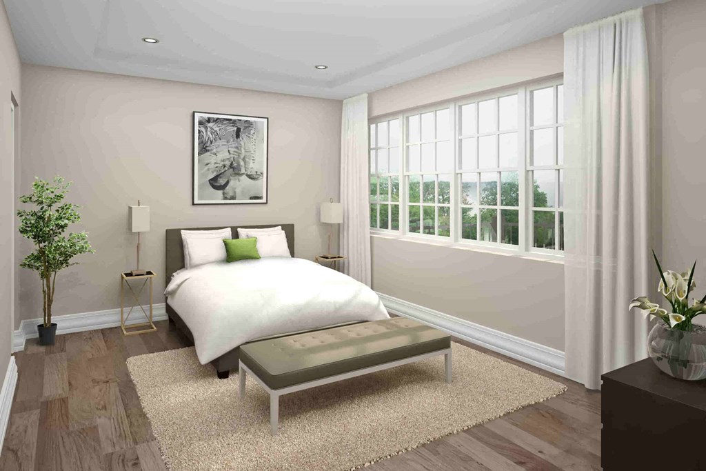 3d render of a bedroom with a bed