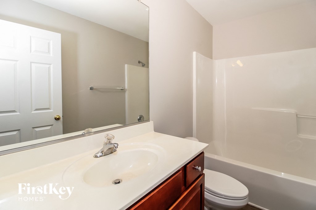 a bathroom with a sink and a toilet and a mirror