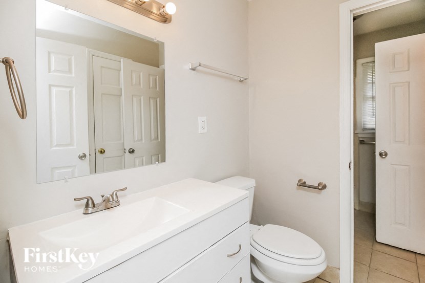 a bathroom with a sink and a toilet and a mirror