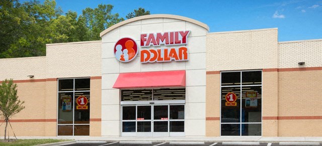 a family dollar store with a sign on the side of a building