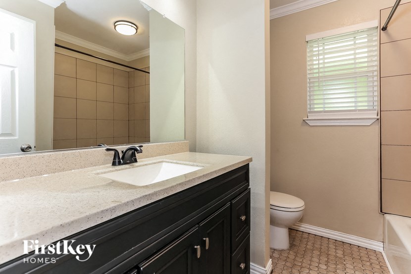 a bathroom with a sink and a toilet and a mirror