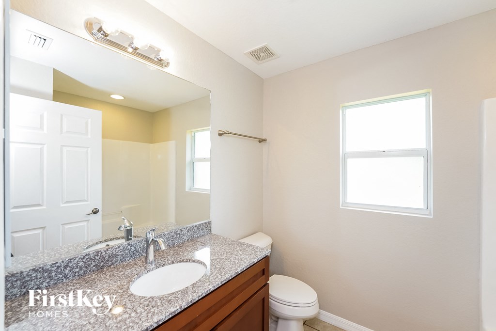 a bathroom with a sink and a toilet and a mirror