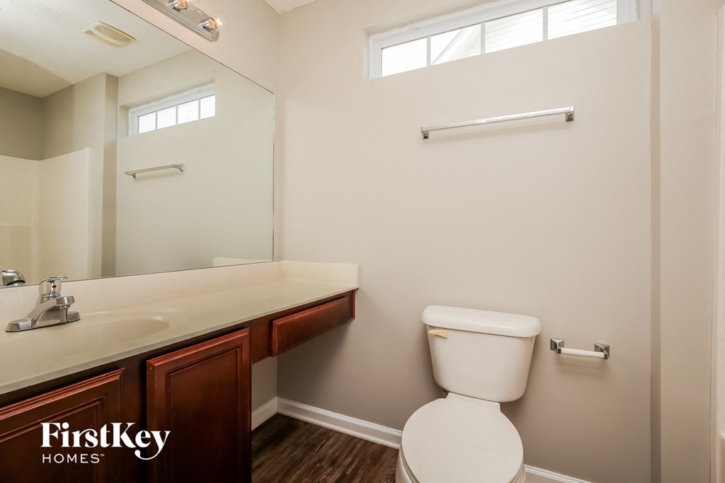 a bathroom with a toilet and a sink and a mirror