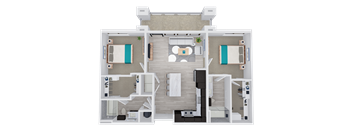 2 bed 2 bath floor plan B at 44 Washington, Kansas City, MO, 64111