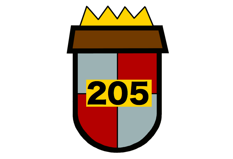 a crown on top of a coat of arms logo