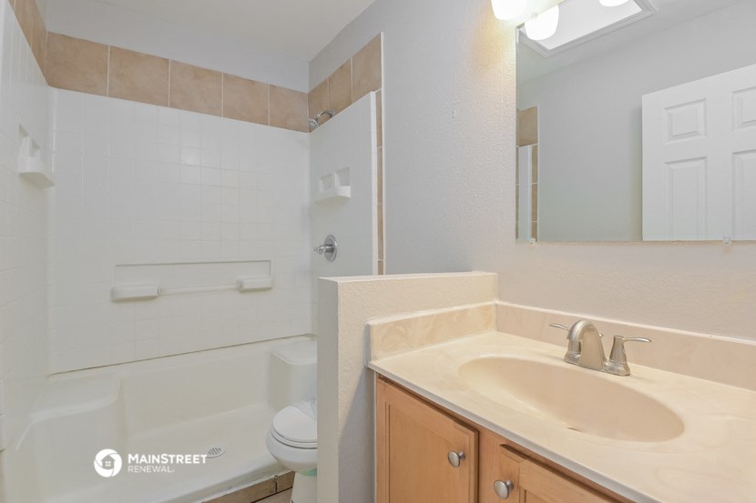 a bathroom with a sink and a toilet and a mirror