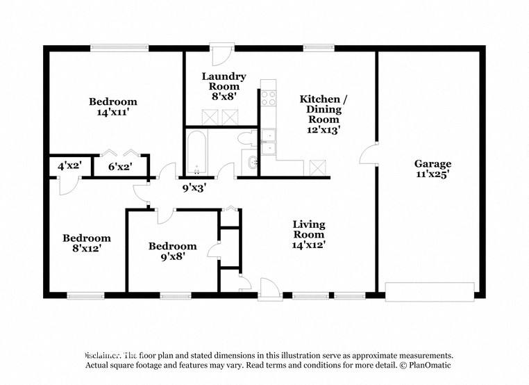 this floor plan is an approximation of the floor plan for a 1 bedroom apartment
