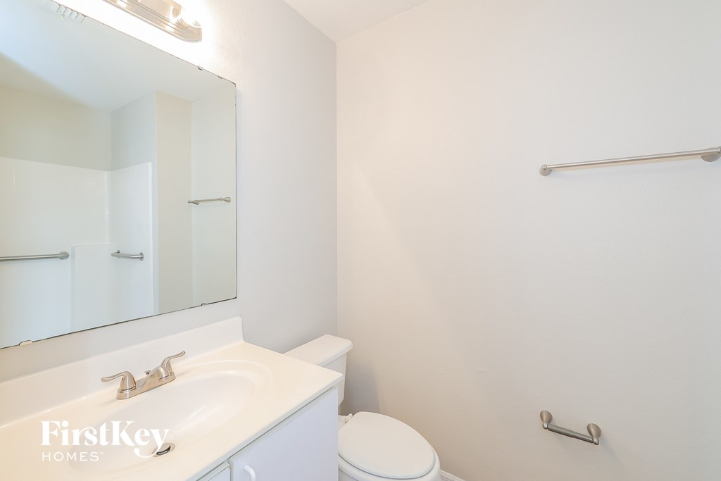 a bathroom with a sink and a mirror and a toilet