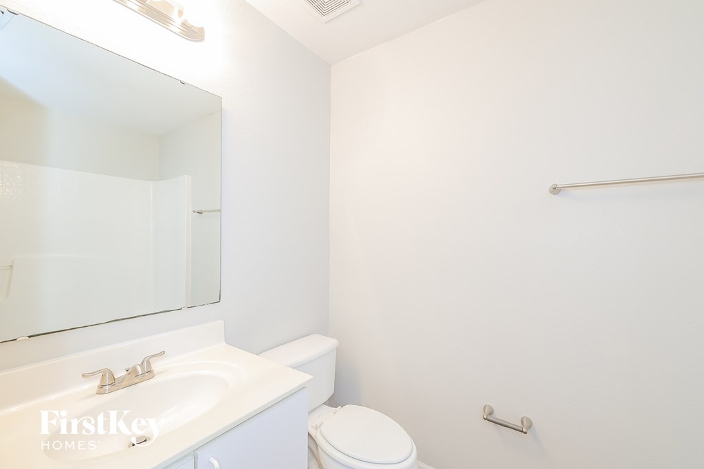 a bathroom with a sink and a toilet and a mirror